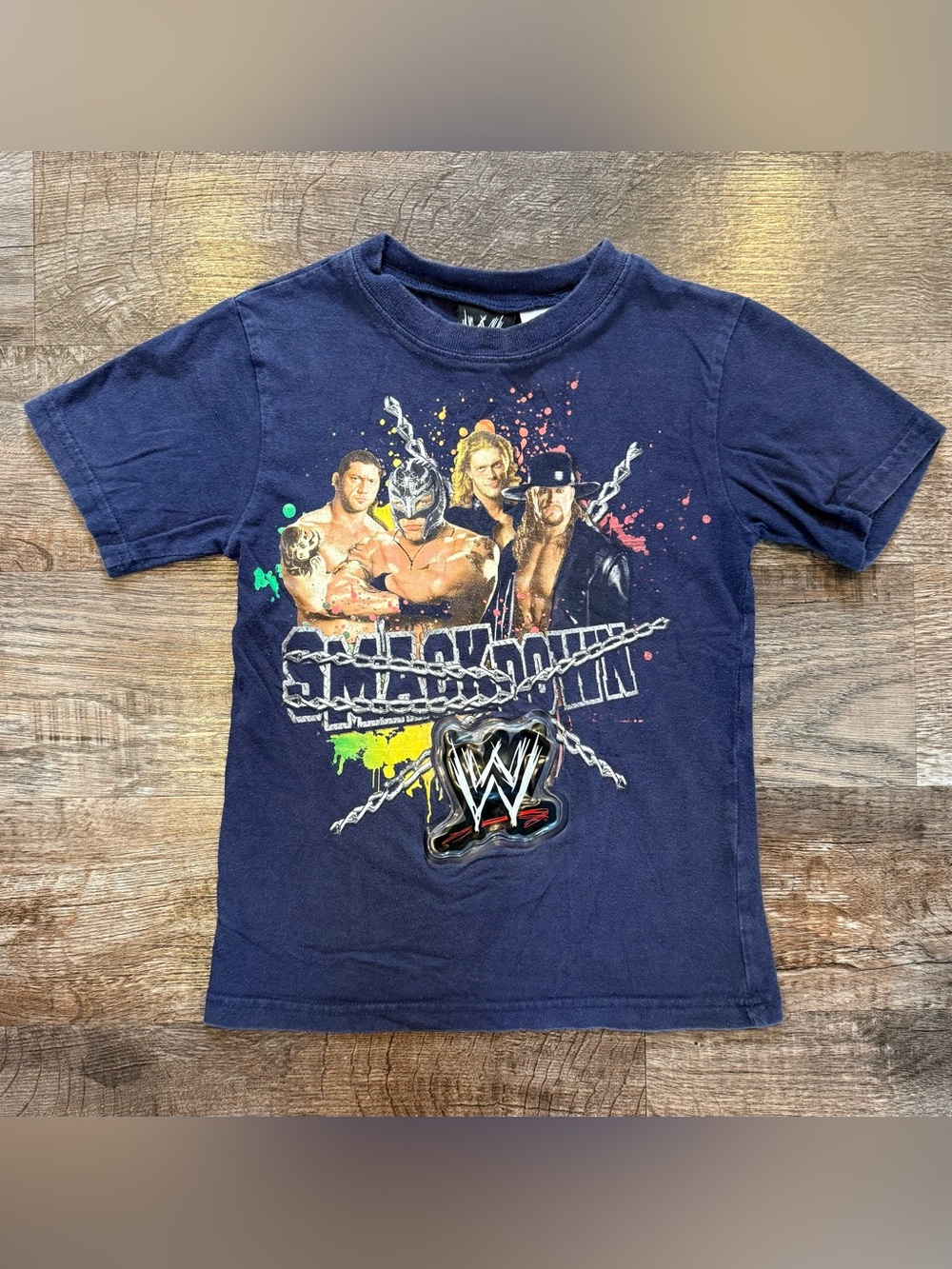 WWE Smackdown Kids Vintage Y2K T-shirt Small 6/7 Batista Rey Mysterio Undertaker